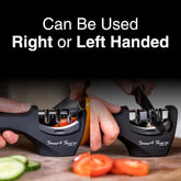 Smart Sharp 3-Stage Manual Knife Sharpener – Professional Kitchen Sharpener with Diamond Rods, Tungsten Carbide Plates & Ceramic Stone – Ergonomic Design, Black/Chrome Finish